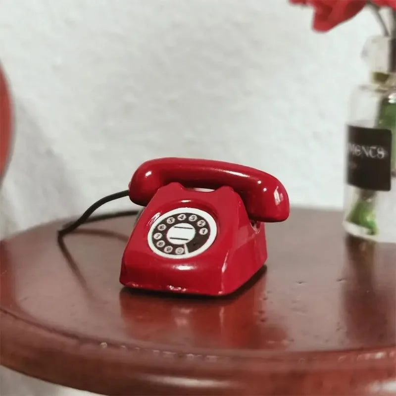 Miniature Fixed Telephone Dollhouse Accessory - 1:12 Scale, Multiple Colors