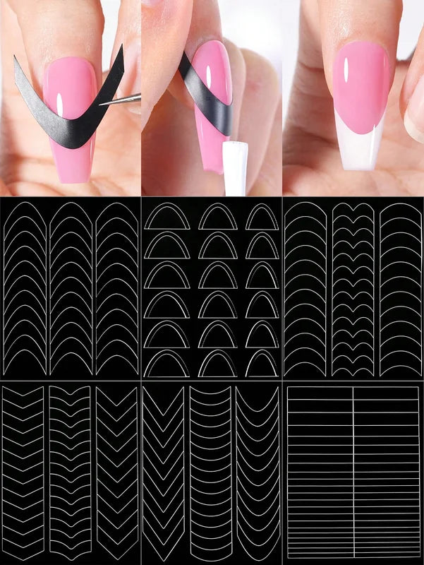 French Manicure Nail Art Stickers V-Shaped Strip Guides Self-Adhesive Tips