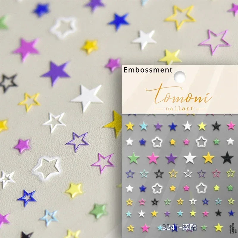 Colorful 5D Star Nail Art Stickers - Self-Adhesive Kawaii Decorations