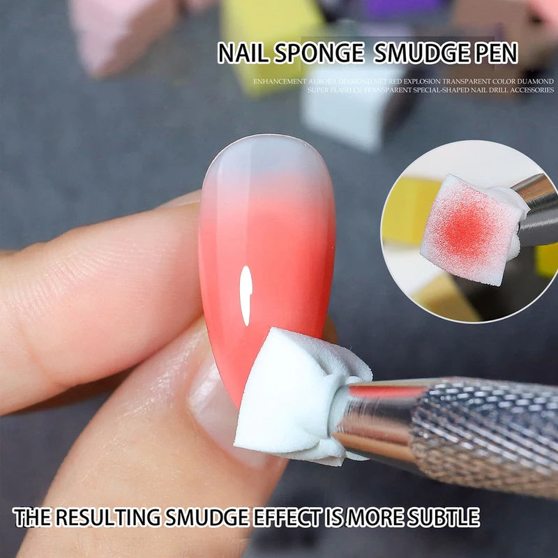 100 Pcs Nail Art Sponge Set with Grabbing Pen for Gradient & DIY Manicure