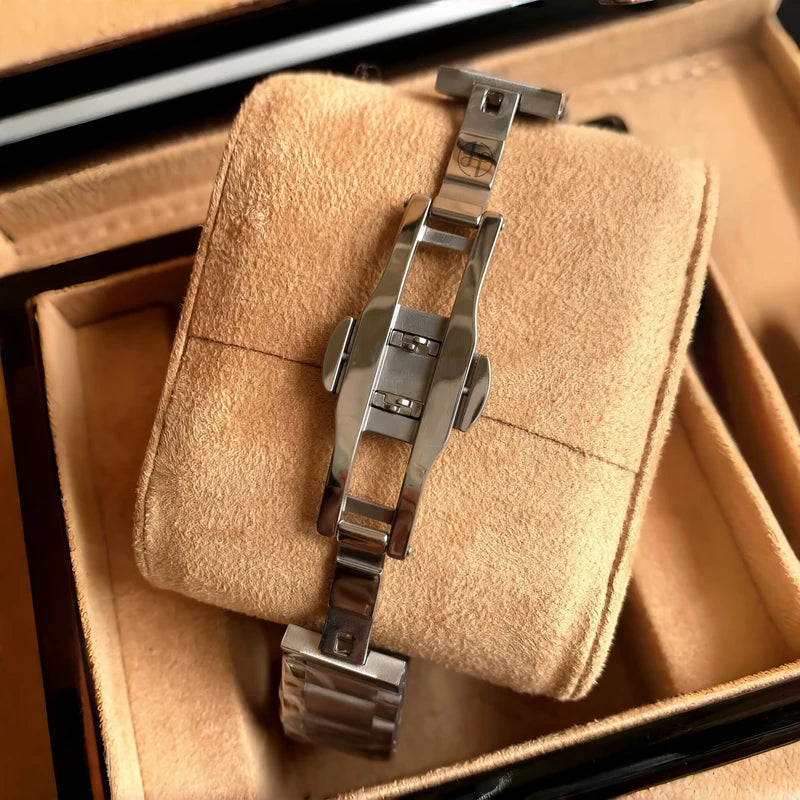 Couple Waterproof Quartz Watch with Roman Numeral Dial Stainless Steel Band