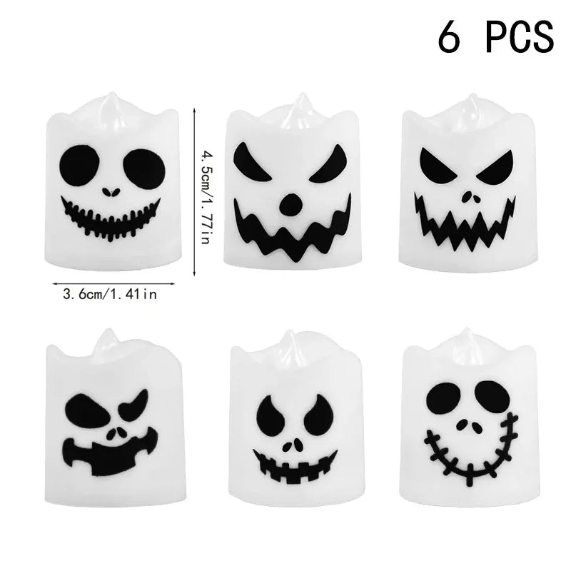 6pcs Halloween LED Ghost Pumpkin Candle Lights Haunted House Decor