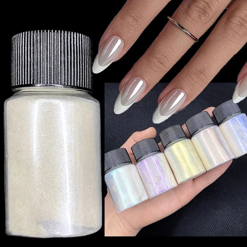 White Pearlescent Nail Powder 10g Mirror Chrome Dust for Nail Art & Decor