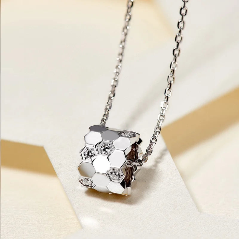 Sterling Silver Diamond-Studded 18K Gold Honeycomb Necklace for Women