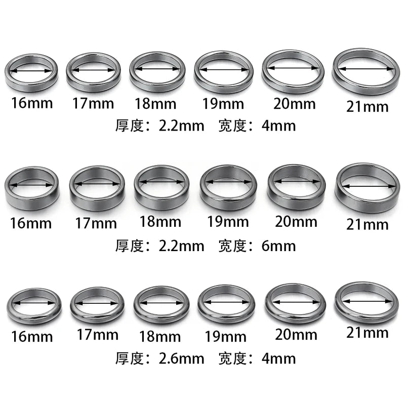 Natural Hematite Stone Ring Set for Women & Men - 16-21mm Flat Round Jewelry Gift