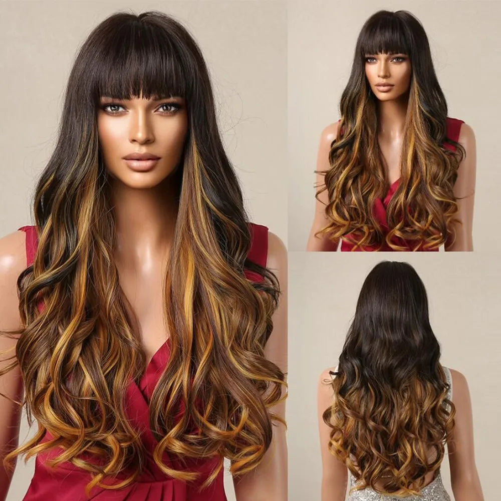 Long Wavy Synthetic Wig with Natural Hairline for Daily & Party Wear