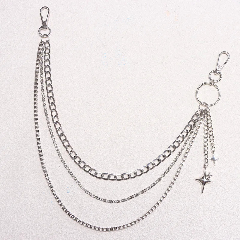 Unisex Multi-Layered Star Pendant Chain - Metal Pants Accessory
