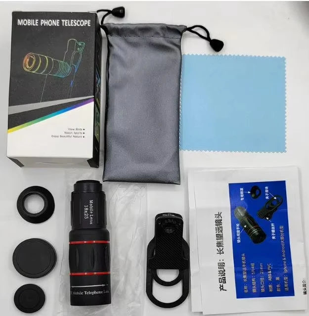HD Monocular Telescope with Phone Attachment 18X25 Compact Telephoto Lens
