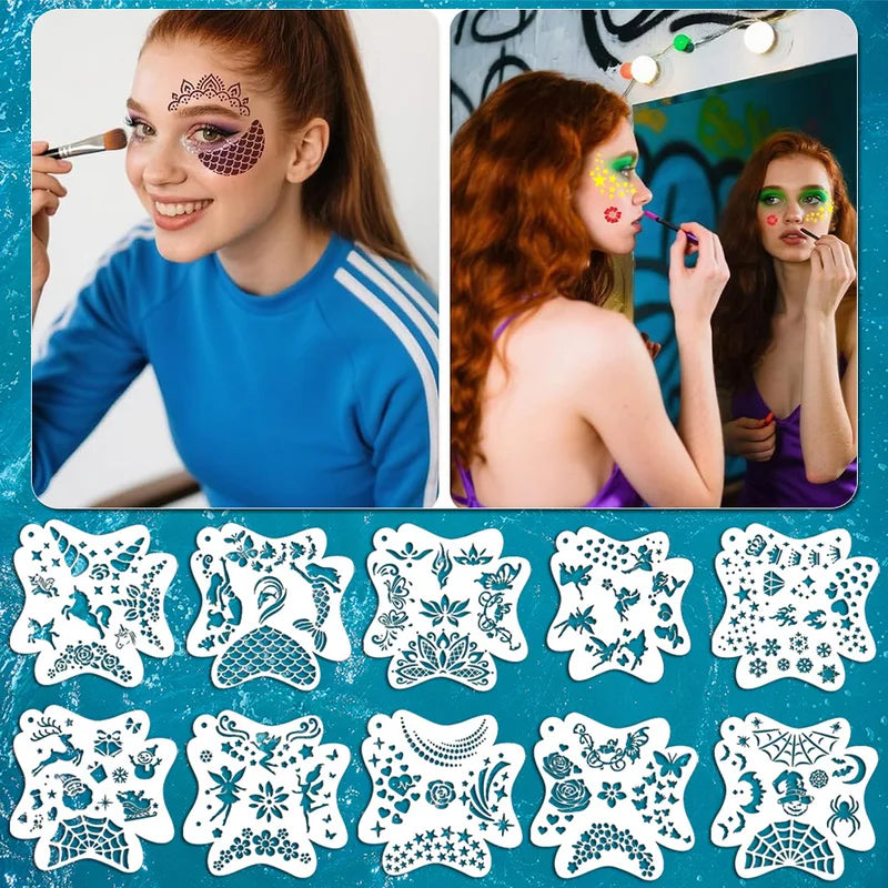 Reusable Face Paint Stencils Kit for Body Art & Halloween Makeup