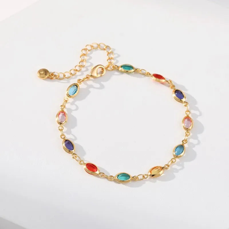 Colorful Rhinestone Beaded Bracelet for Women - Gold Plated Party Jewelry