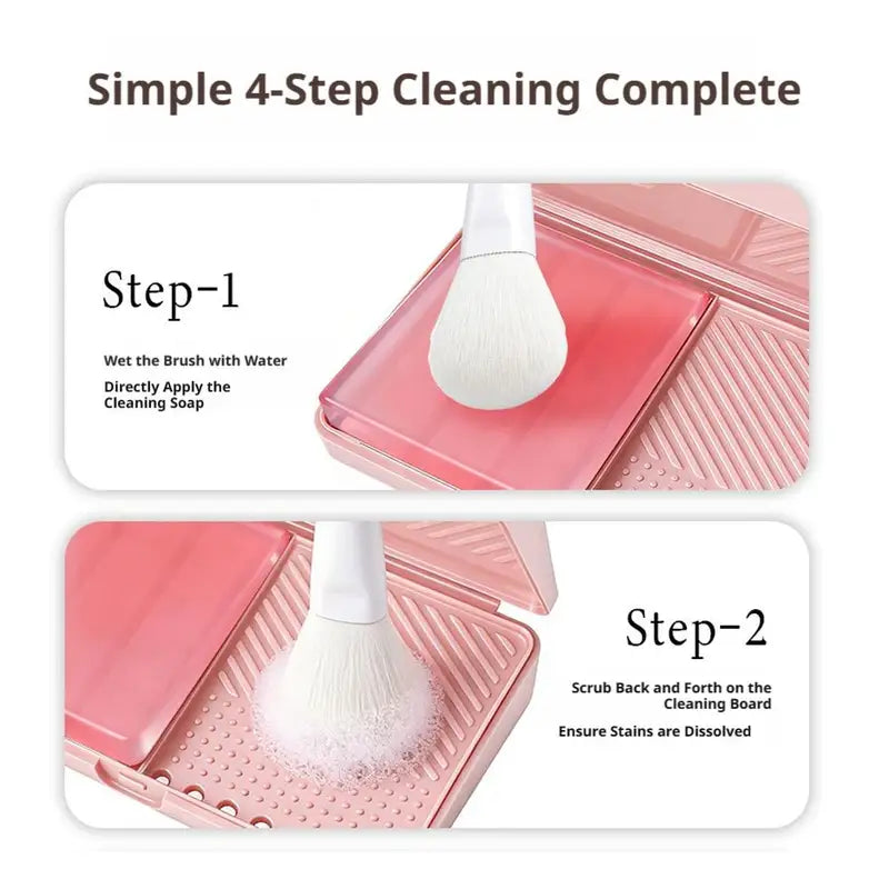 Makeup Brush Cleaning Kit with Sponge & Lip Brush - Portable Cosmetic Tool Cleaner