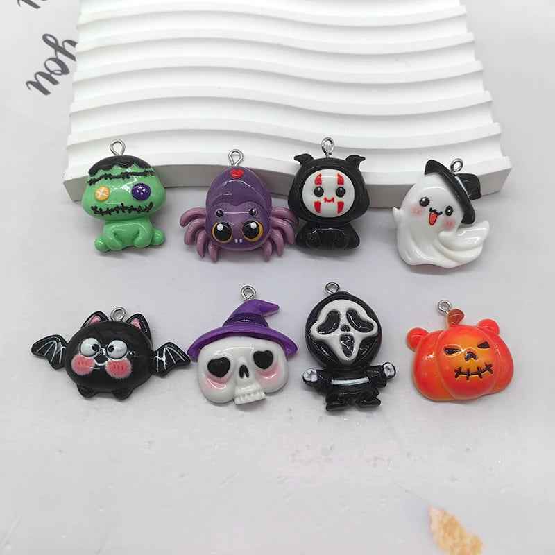 Halloween Spider Ghost Pumpkin Bat Charms for Jewelry Making - 10pcs