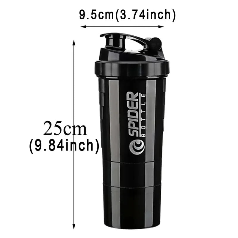 Large Capacity 3-Layer Shaker Protein Bottle for Powder & Drink Mixing