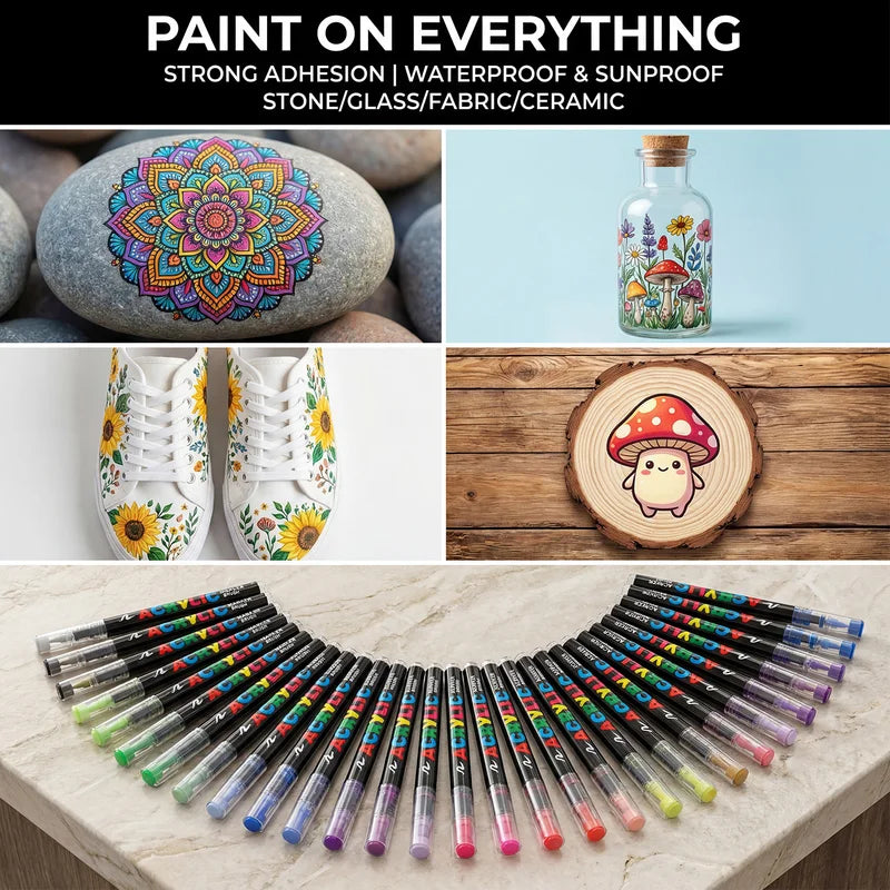 168 Colors Acrylic Paint Pen Set with Brush Tip for Rock Wood Canvas Art