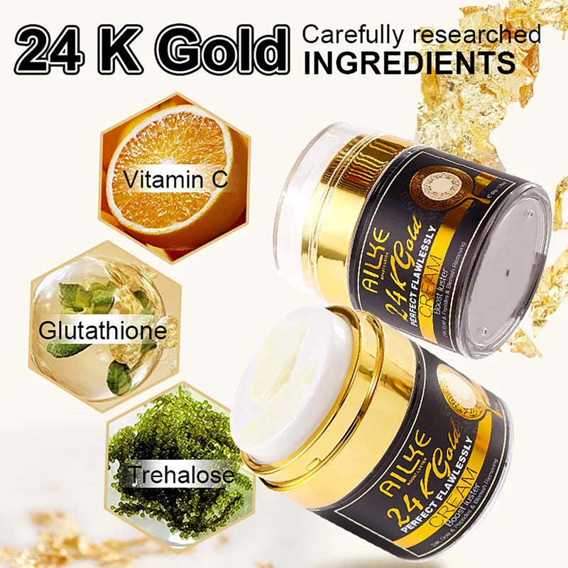 24K Gold Flawless Face Cream - Brightening, Dark Spot Reduction, Hydrating