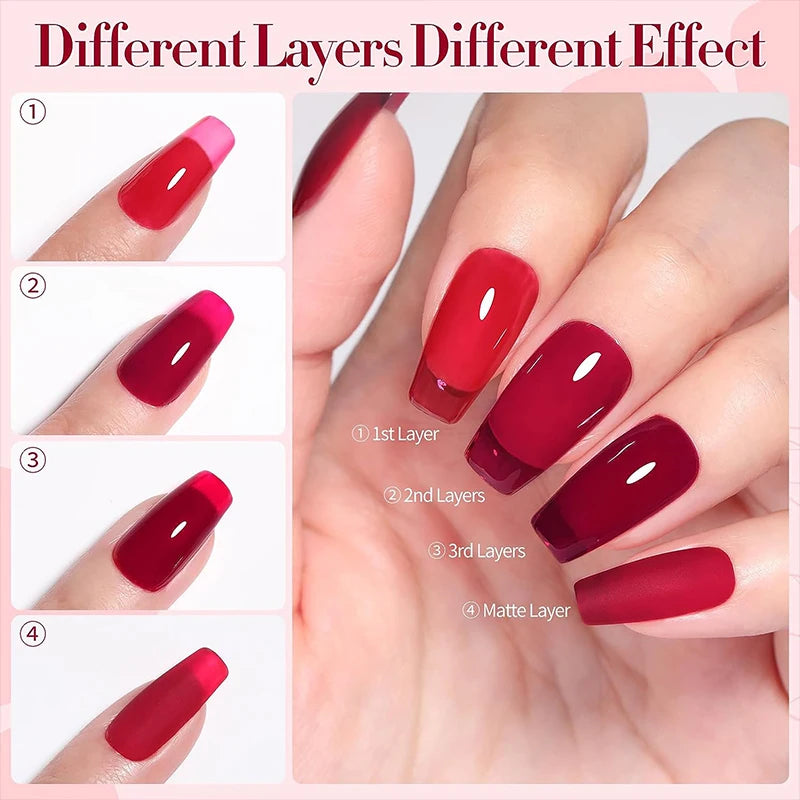 Jelly Nude Gel Nail Polish Set - 50 Semi-Transparent Colors for UV & LED Nails