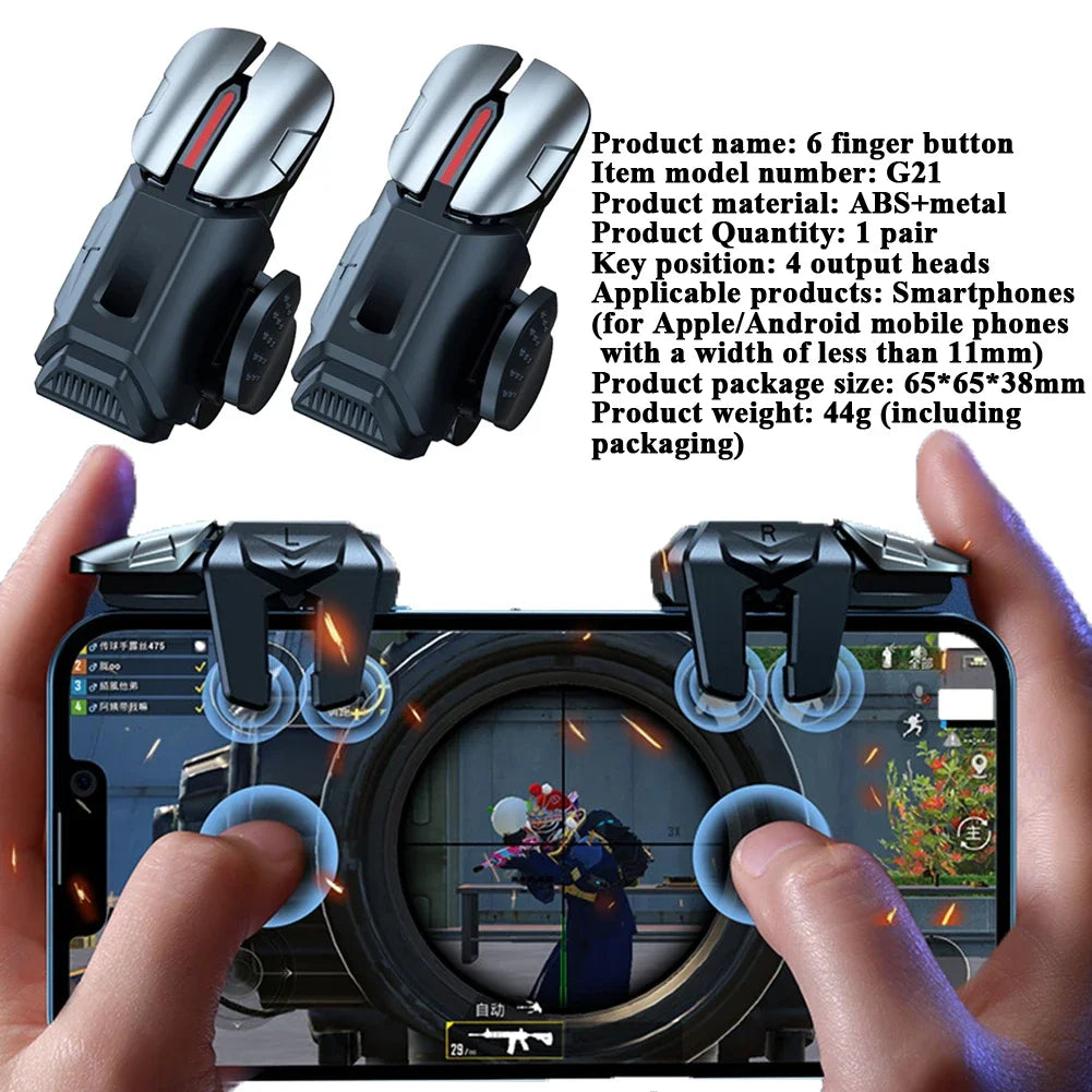 6-Finger Mobile Gaming Trigger Controller for PUBG - Joystick & Aim Keys