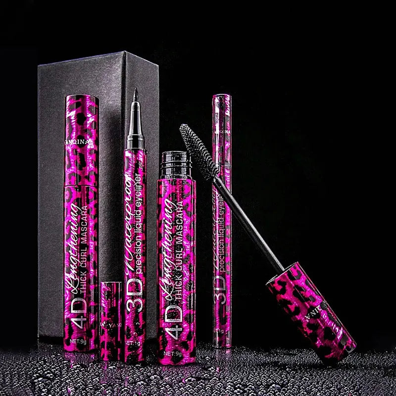 Liquid Eyeliner Pencil & Waterproof Mascara Set - 4D Curling & Eyebrow Pencil