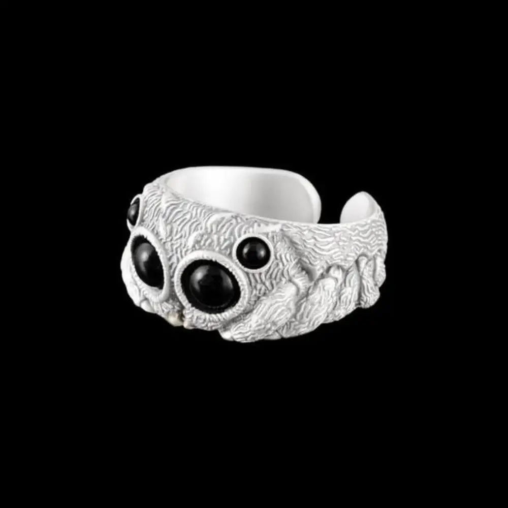 Adjustable Animal Jewelry Ring with Black Agate Eyes - Unique Animal Statement Ring