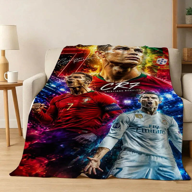 3D Football Star R-Ronaldo Flannel Blanket - Soft Cozy Throw for Home & Bed