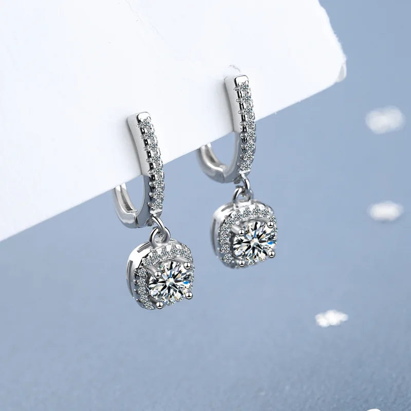 2CT Moissanite Hoop Earrings for Women Sterling Silver Dainty Dangle Jewelry
