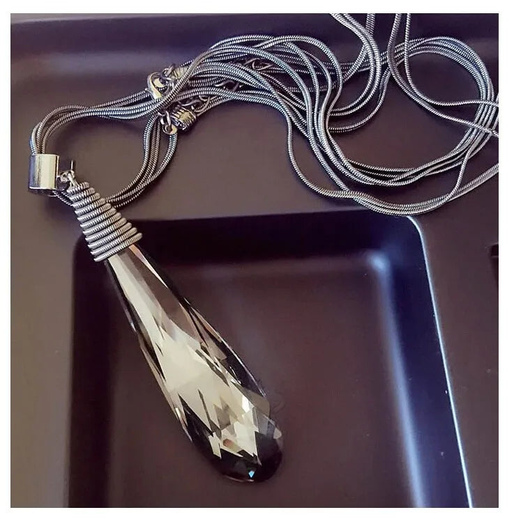 Women’s Crystal Statement Necklace with Black Chain - Maxi Pendant Jewelry 2024