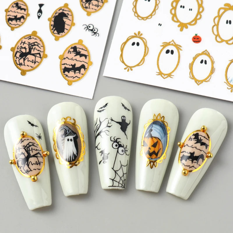 Halloween Ghost Pumpkin Devil Nail Stickers - Self-Adhesive 3D Nail Decals Set