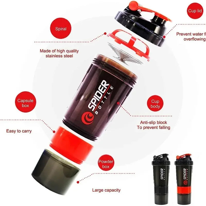 Large Capacity 3-Layer Shaker Protein Bottle for Powder & Drink Mixing