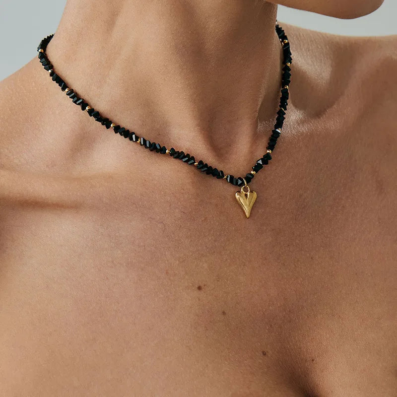 Gold Heart Pendant Necklace for Women Boho Geometric Crystal Jewelry Valentine's Gift