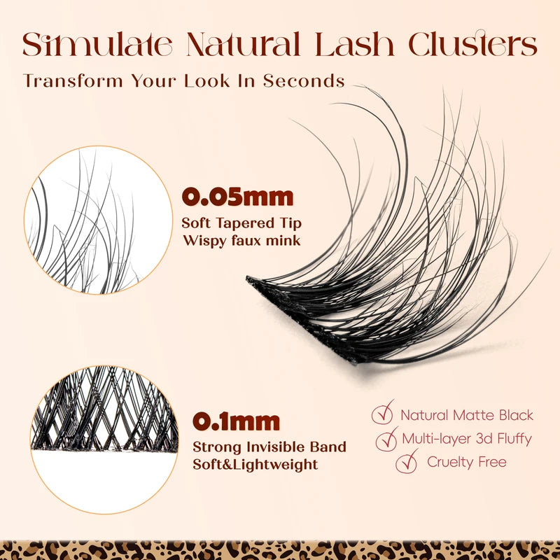 Individual Lash Clusters 0.05mm PBT Fiber Eyelash Extensions for DIY Natural & Fluffy Looks
