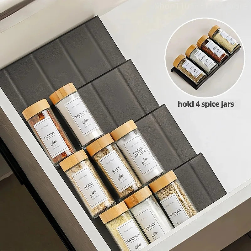 Adjustable 4-Layer Kitchen Spice Drawer Organizer for Jars and Bottles
