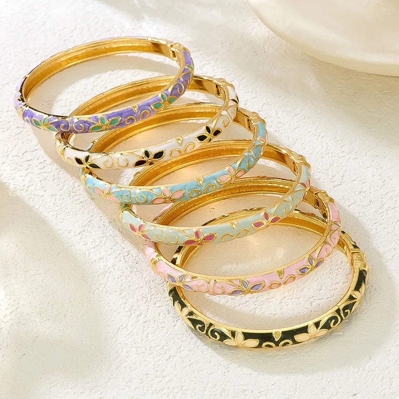 Colorful Enamel Flower Bangles for Women - Bohemian Style Minimalist Jewelry Gift
