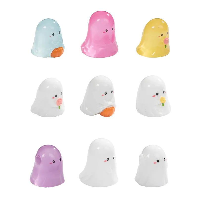 Halloween Luminous Mini Ghost Figurines Set - Glow in the Dark Festival Decor