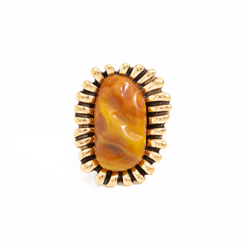 Vintage Resin Sunflower Chunky Ring for Women - Irregular Charm Jewelry
