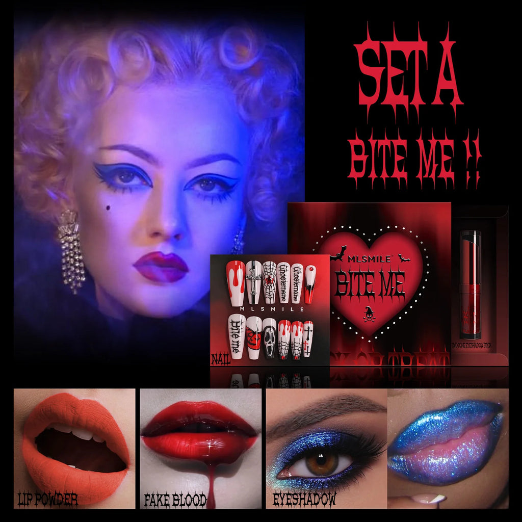 Halloween Makeup Set 4-Piece Glitter Lip Gloss Fake Blood Costume Face Paint