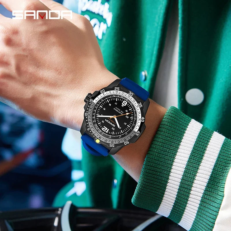 Luxury Men's Solar-Powered Watch with Luminous Hands Waterproof Sport Wristwatch