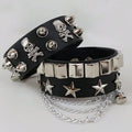 Unisex Punk Leather Bracelet Wide Cuff with Spikes Rivets Gothic Accessories