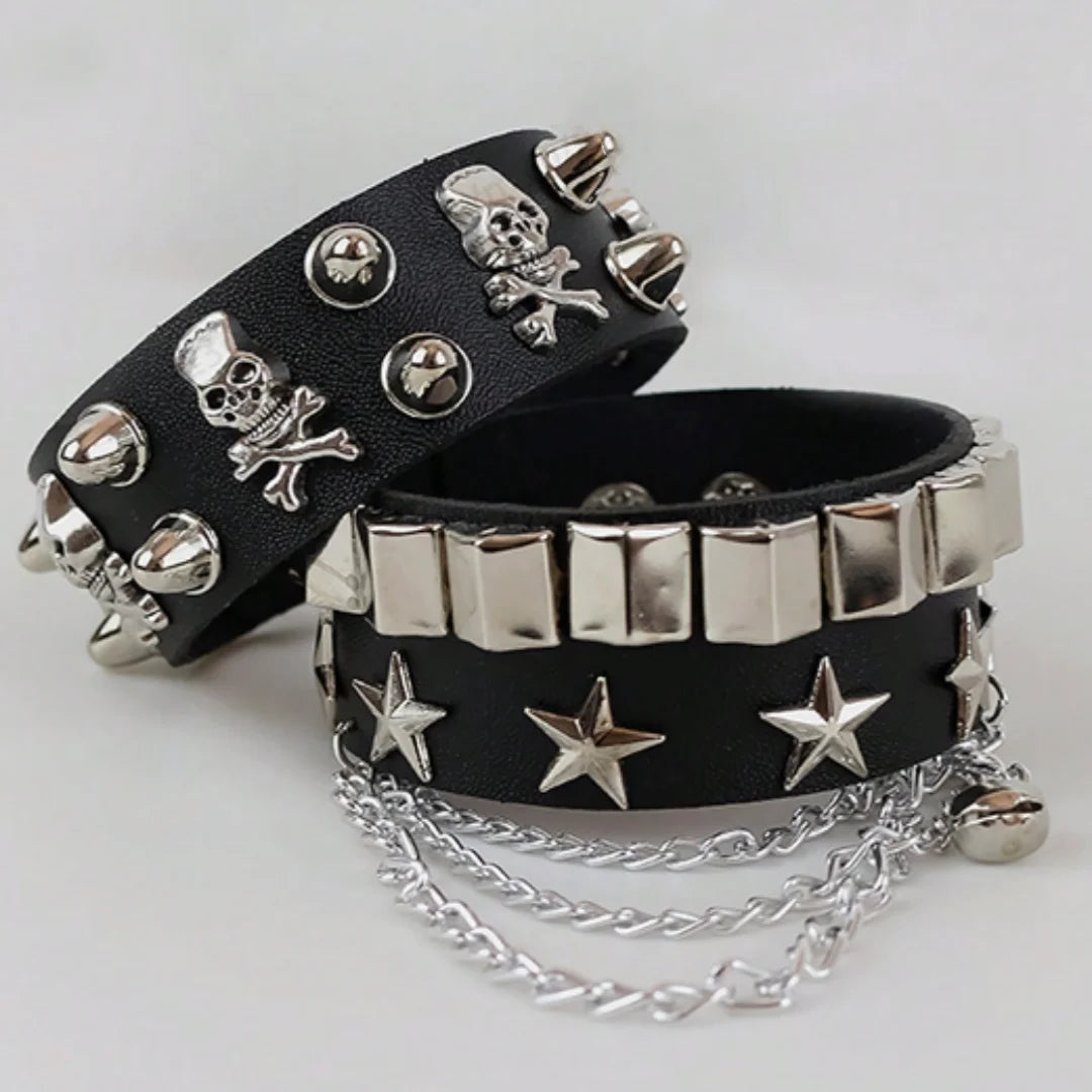 Unisex Punk Leather Bracelet Wide Cuff with Spikes Rivets Gothic Accessories