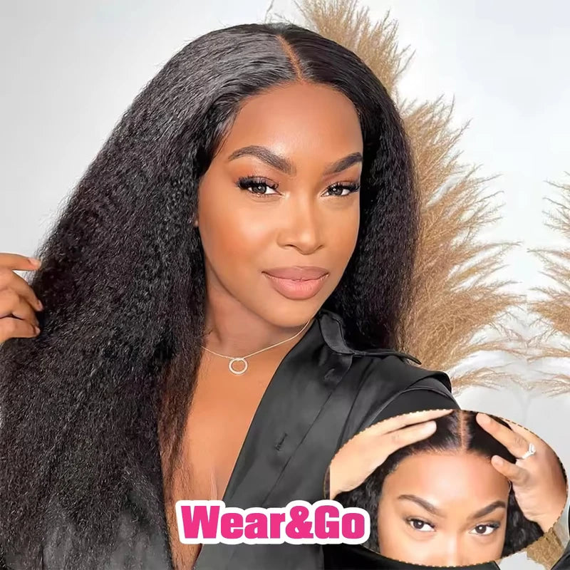 Glueless Lace Front Human Hair Wigs - Kinky Straight HD & Transparent Lace Closure