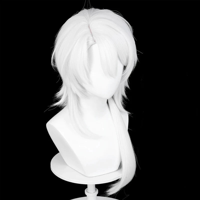 Synthetic White Straight Wig with Side Part for Cosplay & Themed Parties
