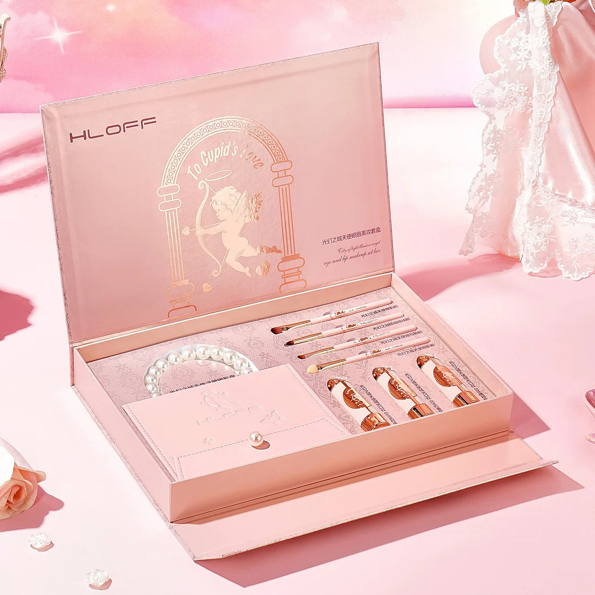 Vegan Makeup Gift Set - Eyeshadow Palette & Lipstick Full Face Beauty Kit for Valentine’s Day
