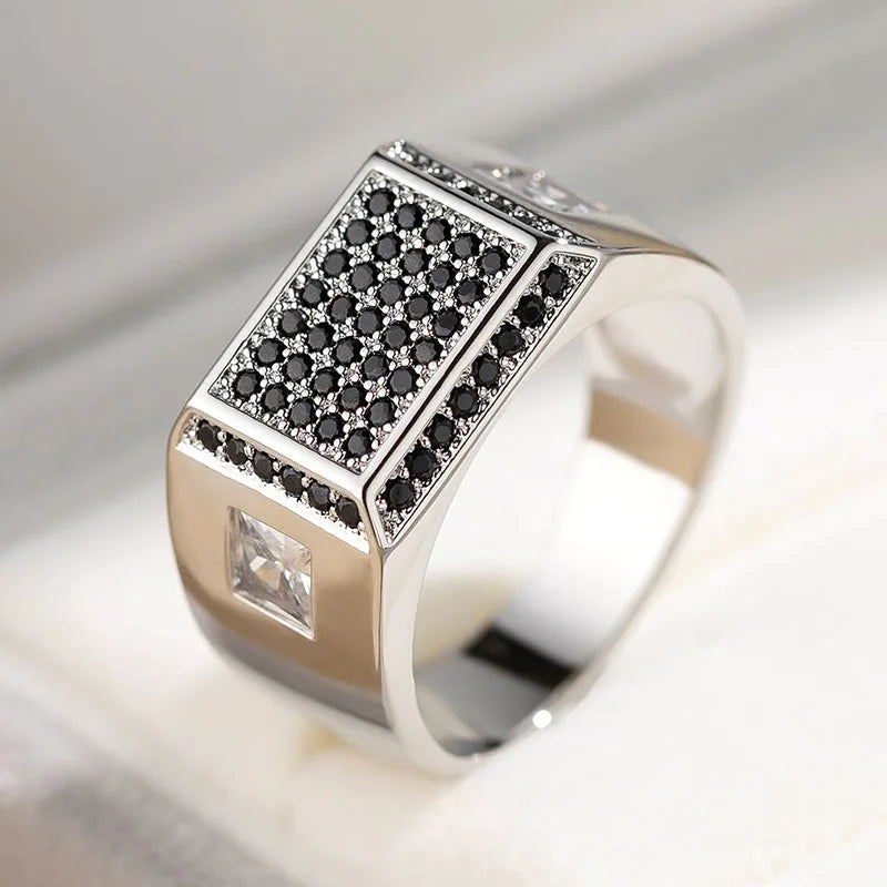Mens Heart Wide Finger Ring Silver CZ Engagement Wedding Band for Women Men