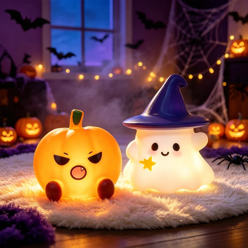 Halloween LED Ghost Witch Hat Pumpkin Night Light - Colorful Silicone Decor