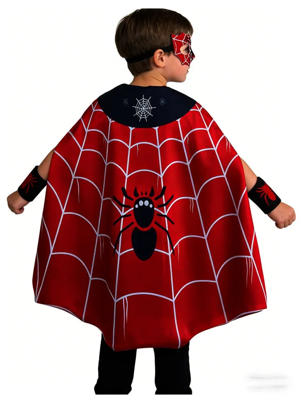 Kids Superhero Costume Set with Cape Mask and Wristbands for Halloween and Cosplay