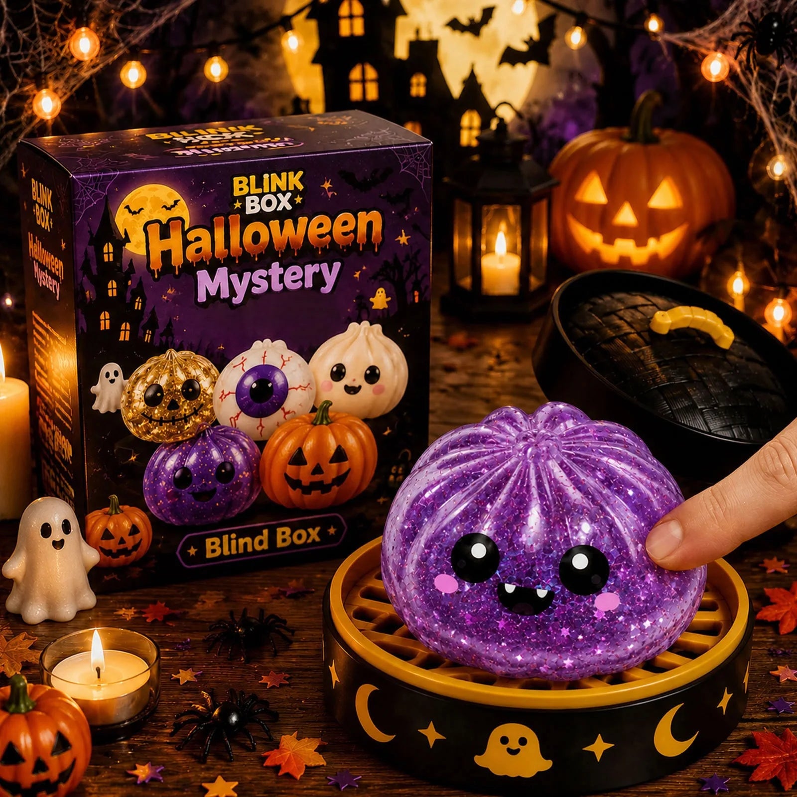 Halloween Mystery Blind Box Glitter Squishy Fidget Toy Pumpkin Ghost Skull Stress Relief