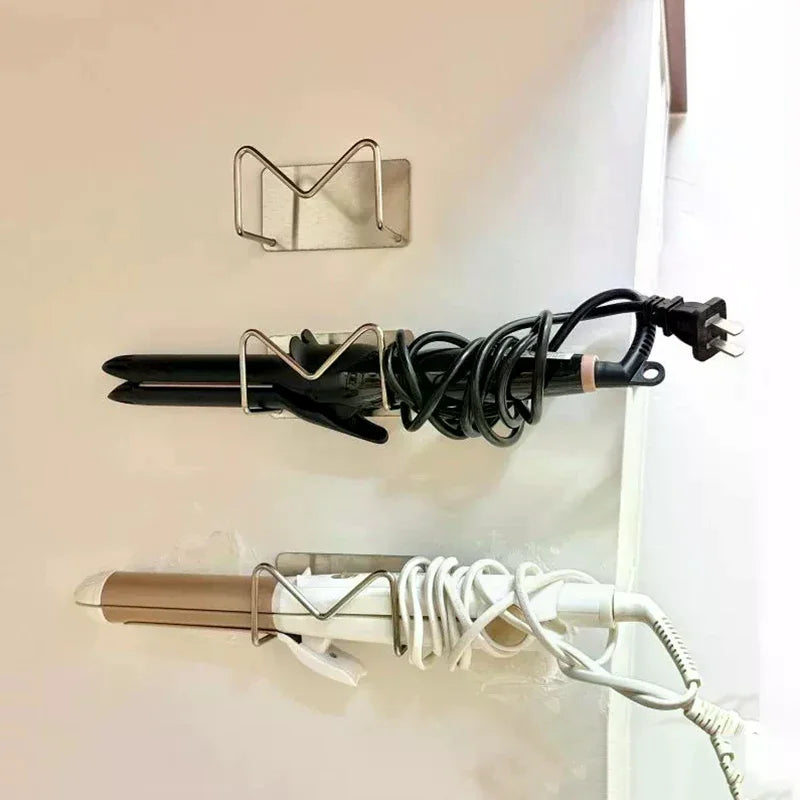 Wall Mounted Hair Dryer & Curling Iron Holder Stainless Steel Bathroom Organizer