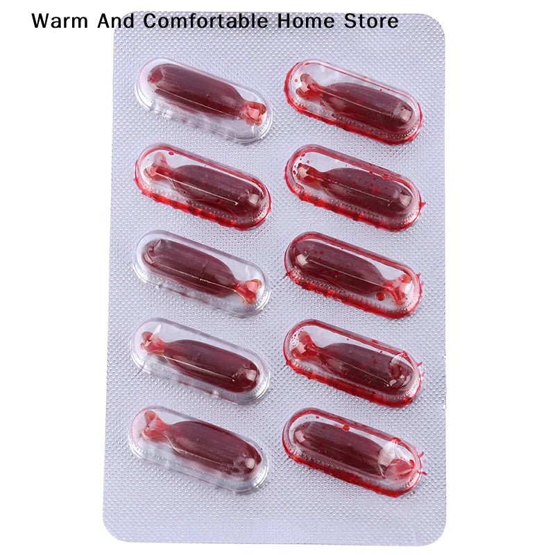 10 Pack Fake Blood Capsules for Halloween Cosplay & Pranks - Horror Makeup