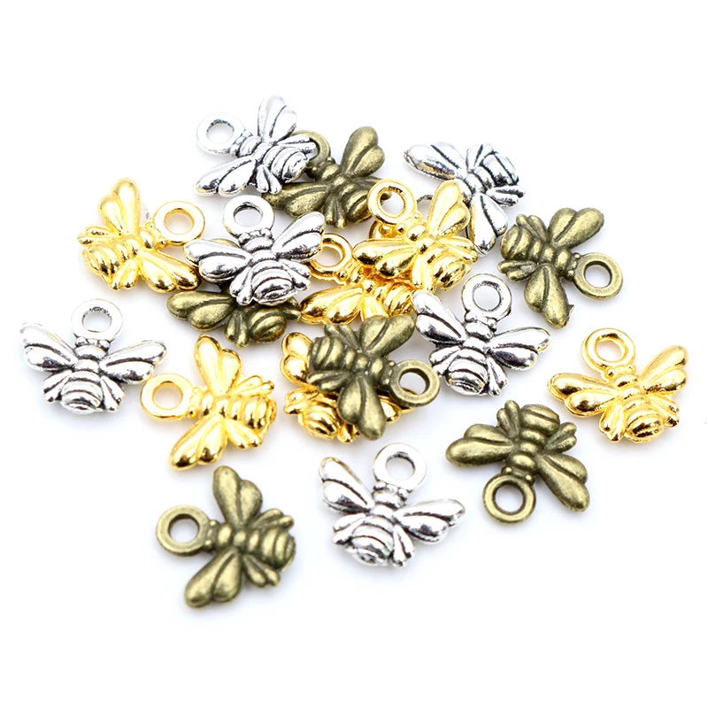 30pcs Bee Charms Jewelry Making Pendants Antique Bronze & Gold Plated DIY Craft
