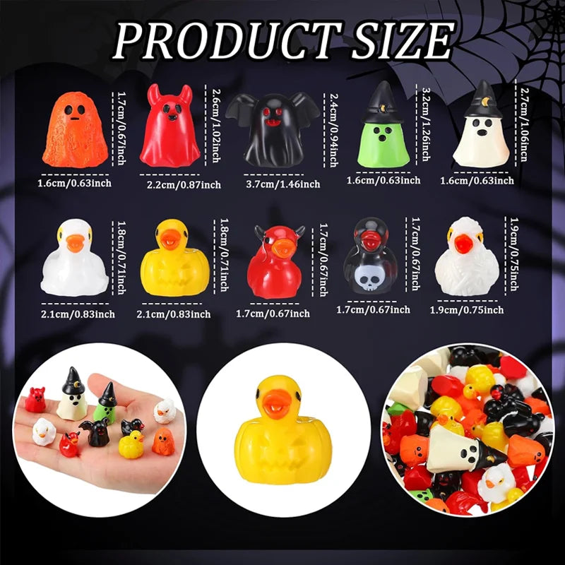 Mini Resin Halloween Duck and Ghost Figurines Set for Garden and Home Decor - Bulk 10/20 Pcs