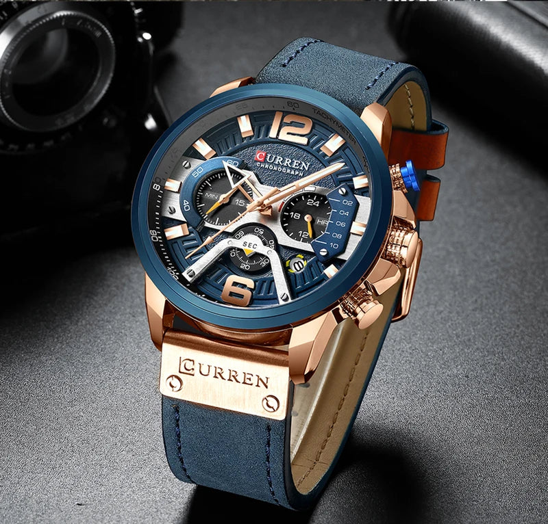 Men's Casual Sports Watch - Luxury Military Leather Chronograph, Multiple Colors